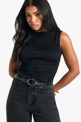 Shirred Sleeveless Tank