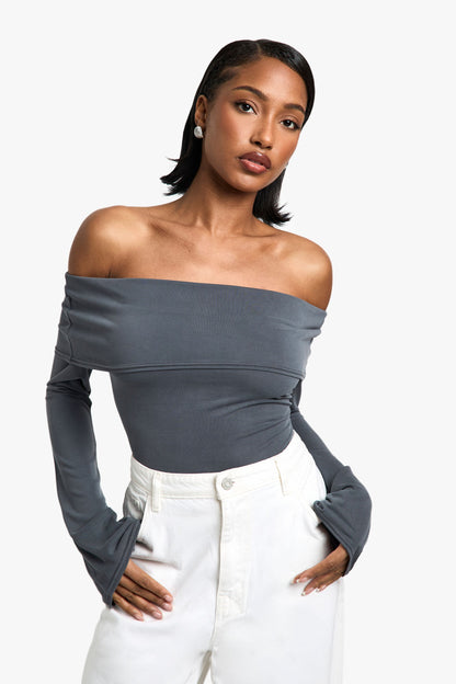 Peached Jersey Longline Bardot Top