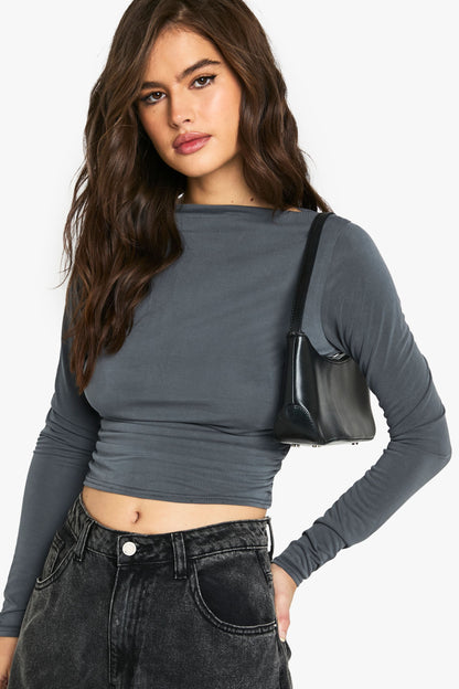 Peached Jersey Drape Long Sleeve Top