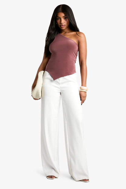 Double Layer Slinky One Shoulder Asym Hem Top