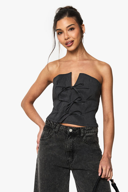 Marl Bengaline Tie Front Detail Bandeau Top