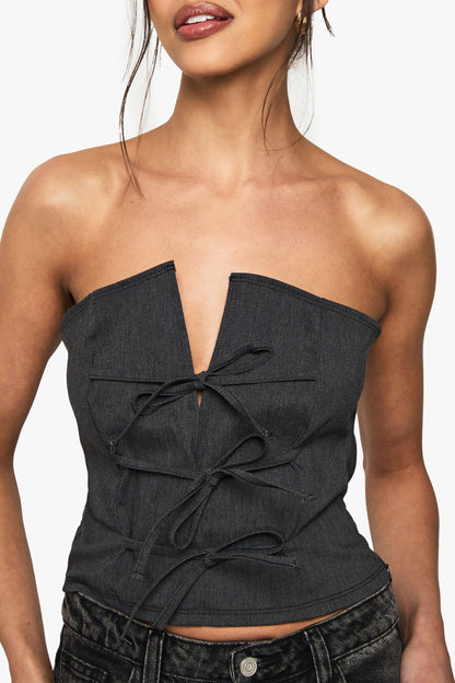 Marl Bengaline Tie Front Detail Bandeau Top