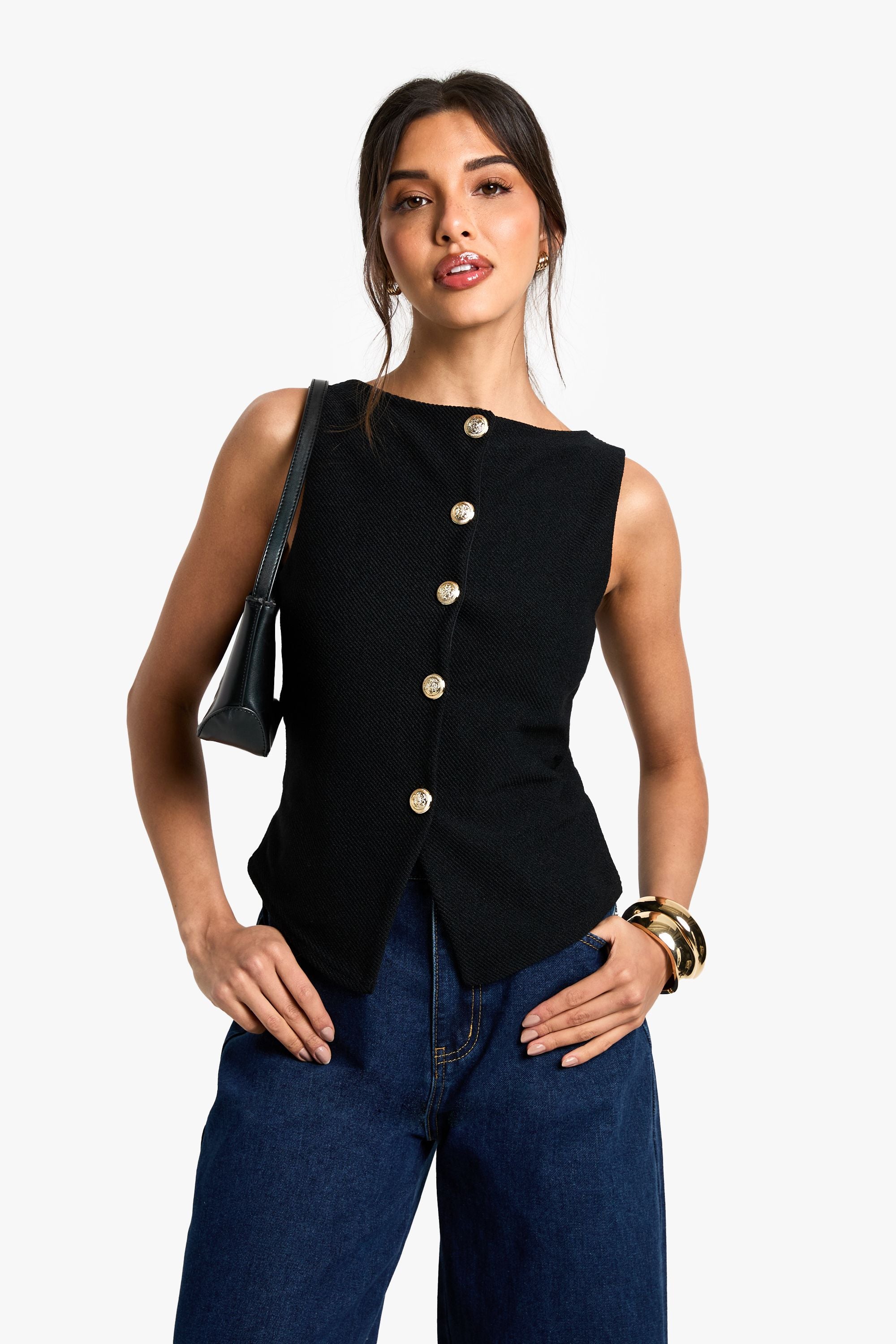 Textured Button Through Waistcoat