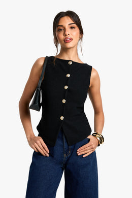 Textured Button Through Waistcoat