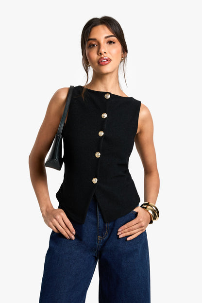 Textured Button Through Waistcoat