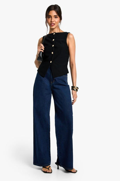 Textured Button Through Waistcoat