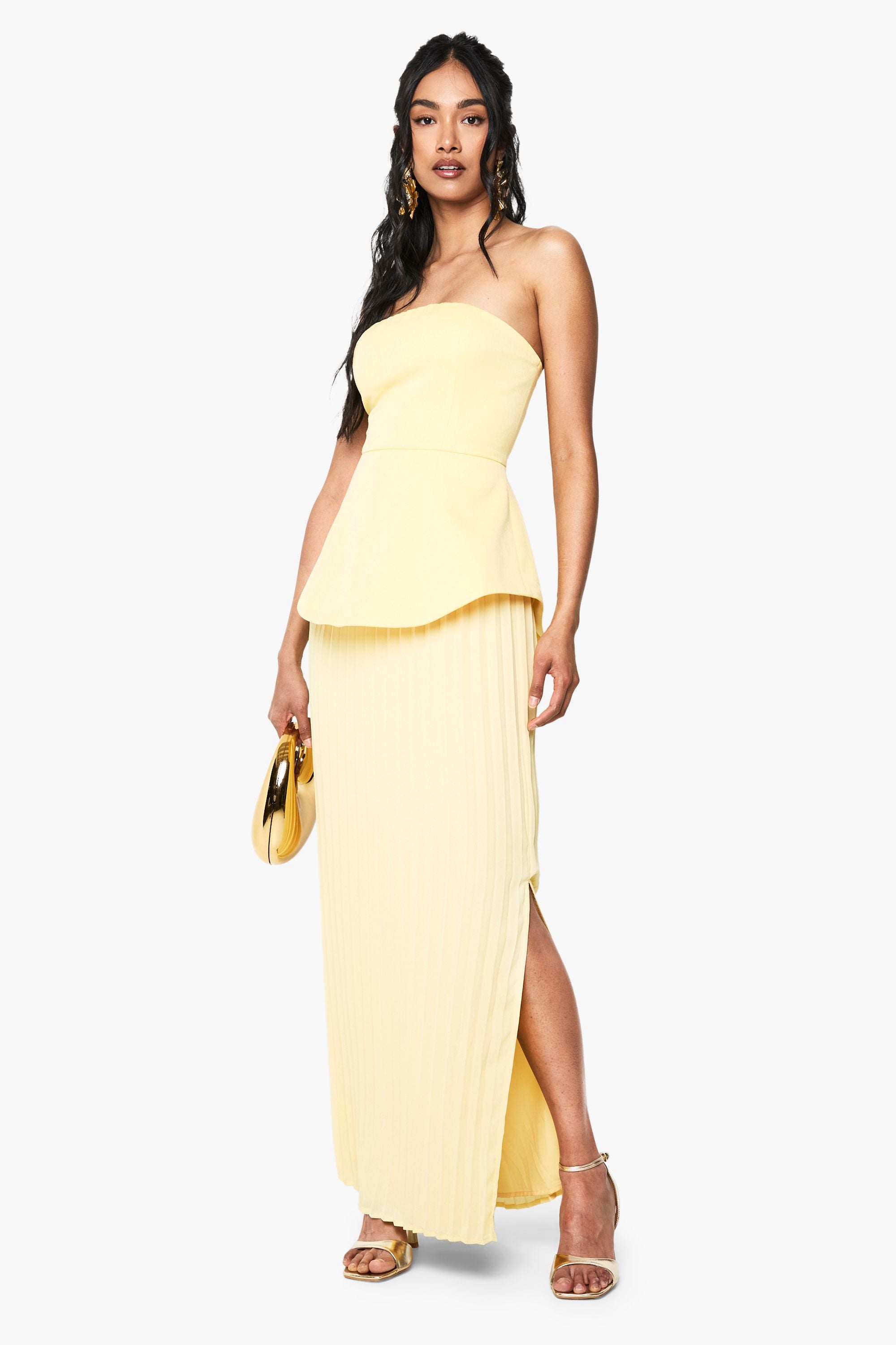 Bandeau Peplum Chiffon Mix Maxi Dress