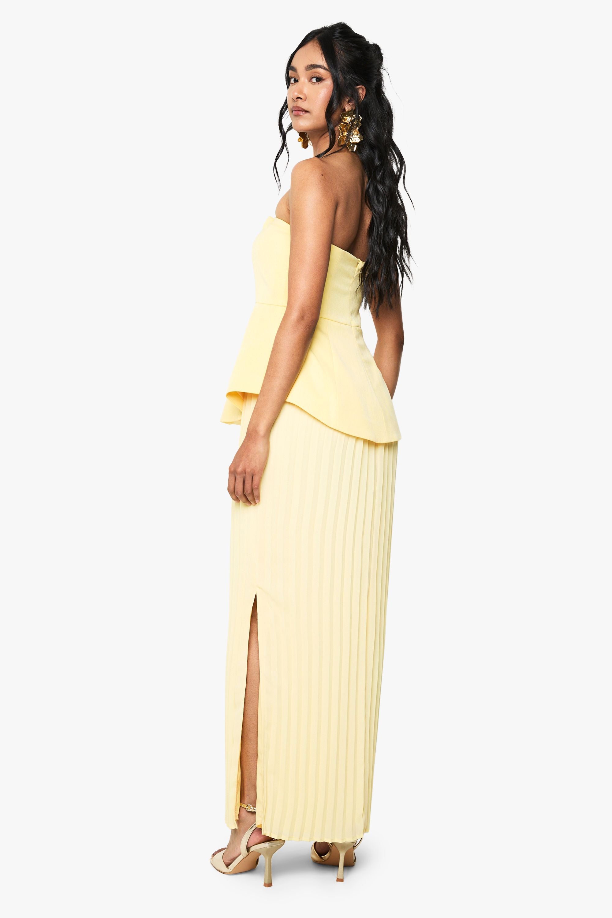 Bandeau Peplum Chiffon Mix Maxi Dress