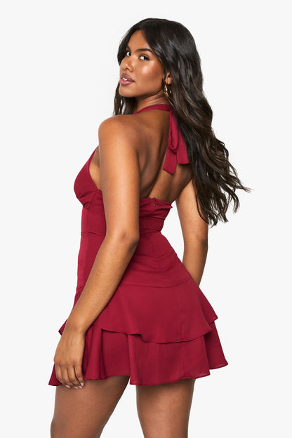 Halterneck Chiffon Skater Mini Dress