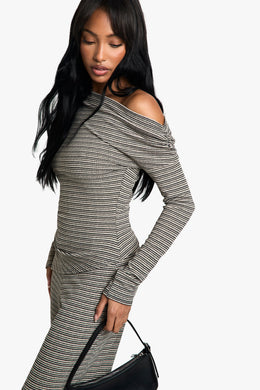 Striped Jersey Slouchy Off Shoulder Top