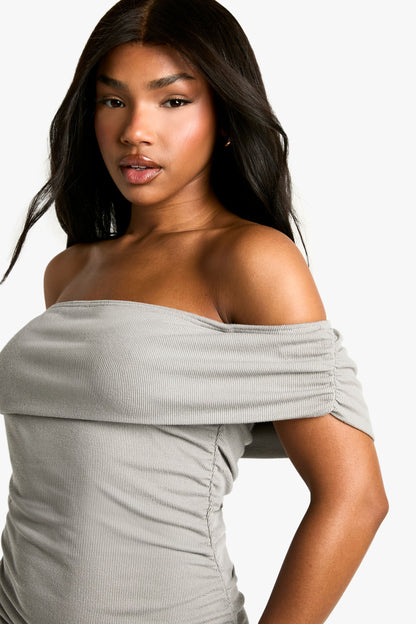 Bardot Ruched Mini Dress