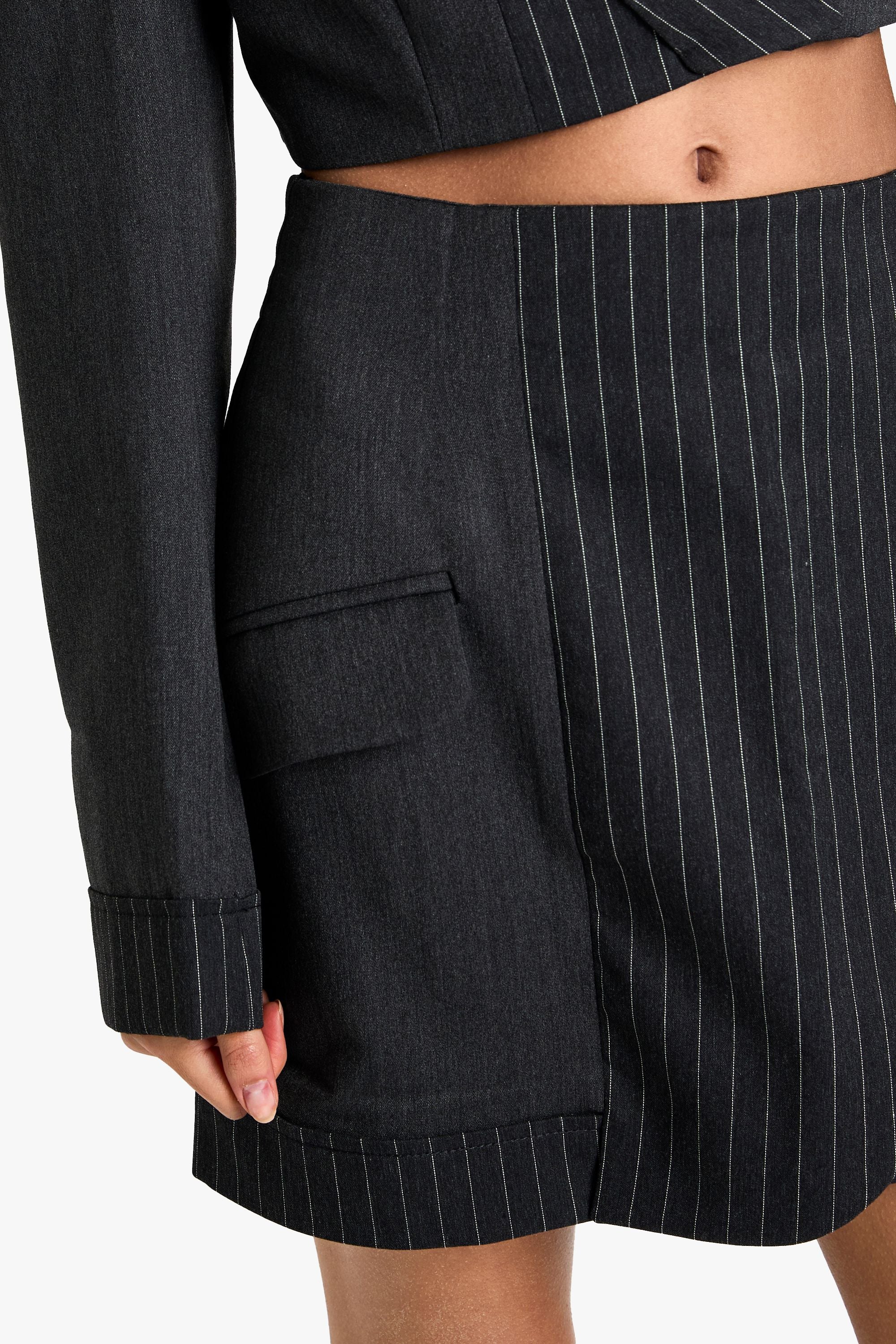 Tailored Pinstripe Pocket Detail Mini Skirt
