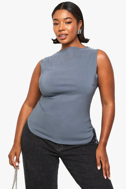 Plus Bengaline Ruched Asymmetric Hem Top