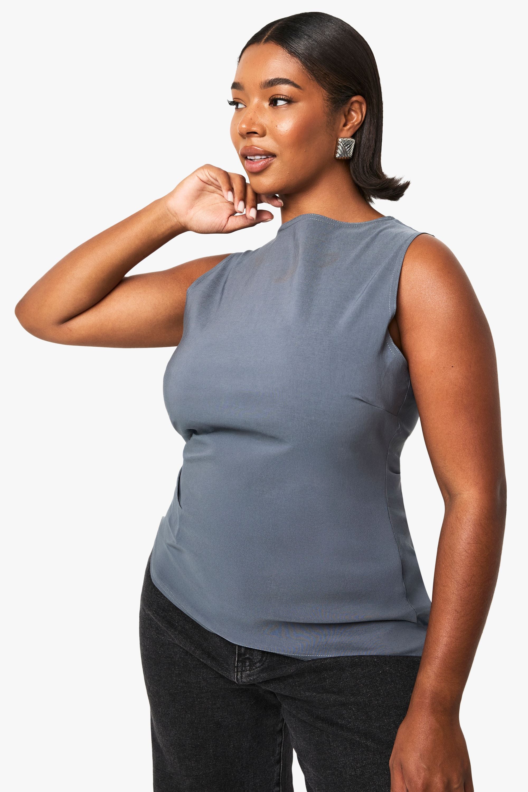 Plus Bengaline Ruched Asymmetric Hem Top