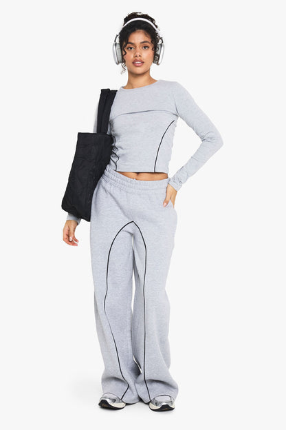 Contrast Piping Detail Long Sleeve Top