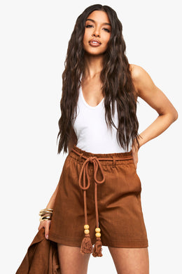 Tailored Linen Look Belted Shorts