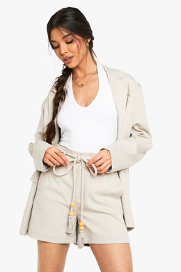 Tailored Linen Look Belted Shorts