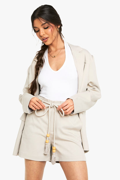 Tailored Linen Look Belted Shorts