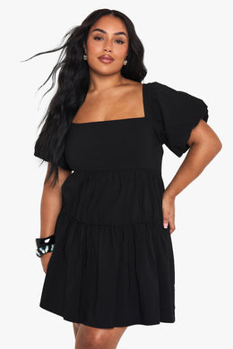 Plus Extreme Puff Sleeve Tiered Smock Dress