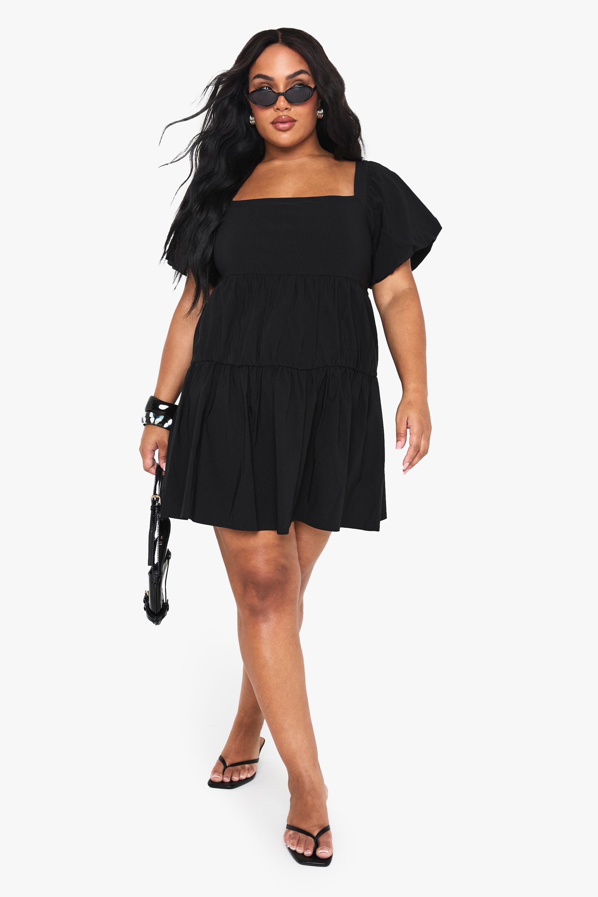 Plus Extreme Puff Sleeve Tiered Smock Dress