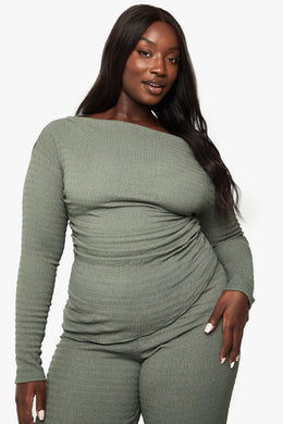 Plus Long Sleeve Asymmetric Crinkle Top