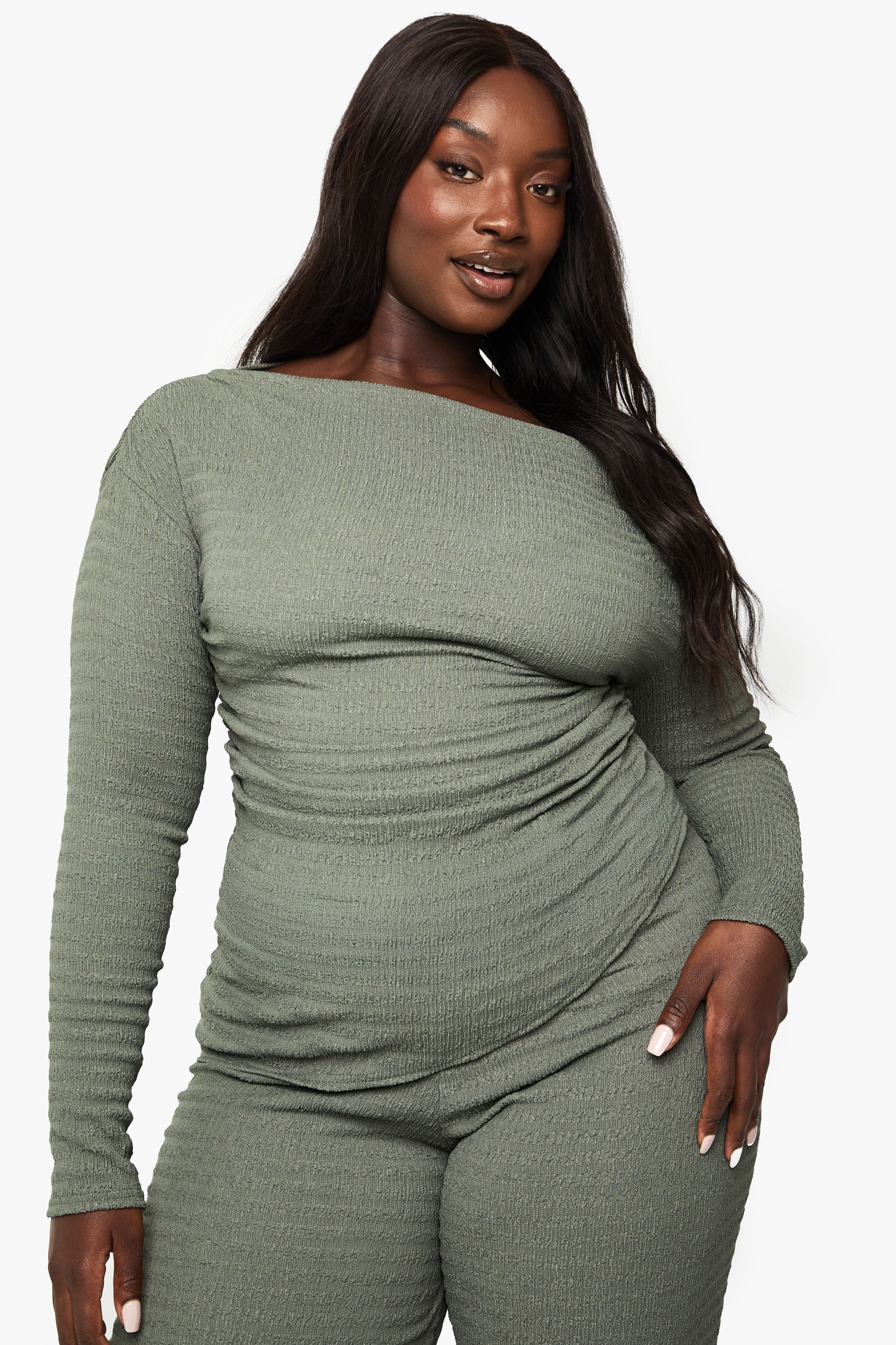 Plus Long Sleeve Asymmetric Crinkle Top