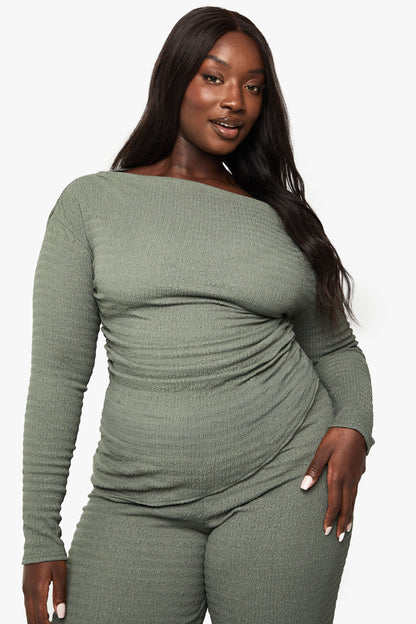 Plus Long Sleeve Asymmetric Crinkle Top