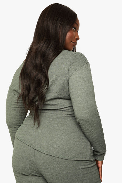 Plus Long Sleeve Asymmetric Crinkle Top