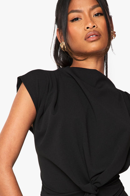 Crepe Knot Cowl Neck Blouse