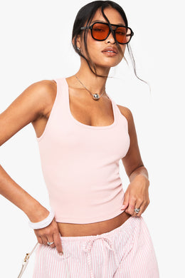 Boohoo Basics Rib Scoop Neck Racer Back Vest Top