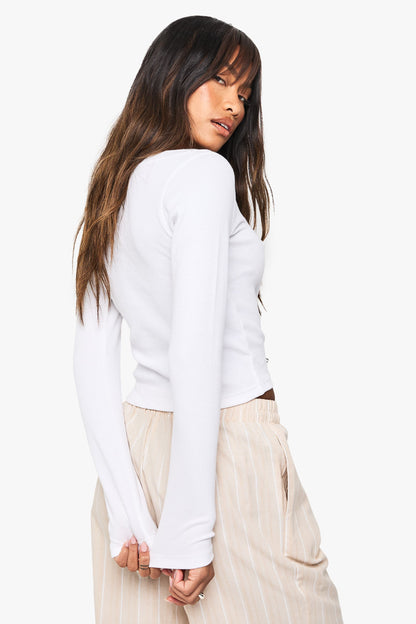 Rib  Detail Scoop Neck Long Sleeve Top