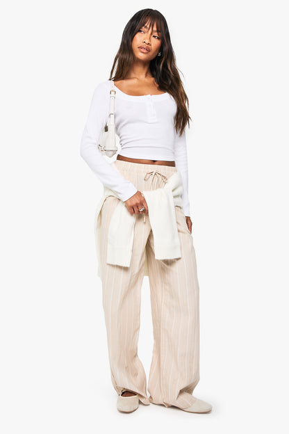 Rib  Detail Scoop Neck Long Sleeve Top