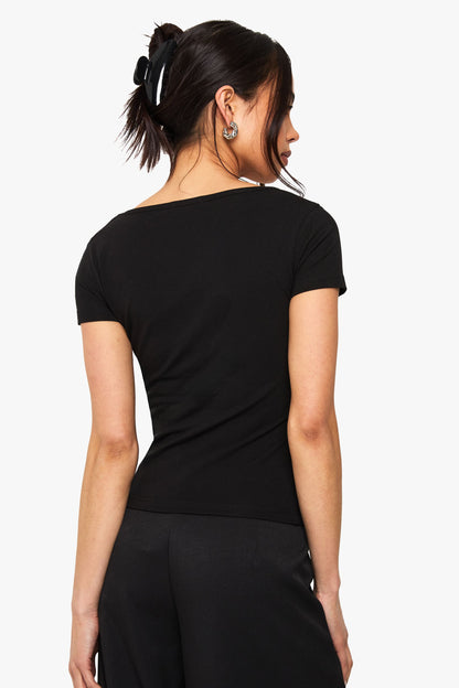 Twist Front Sweetheart Neckline Cap Sleeve Top