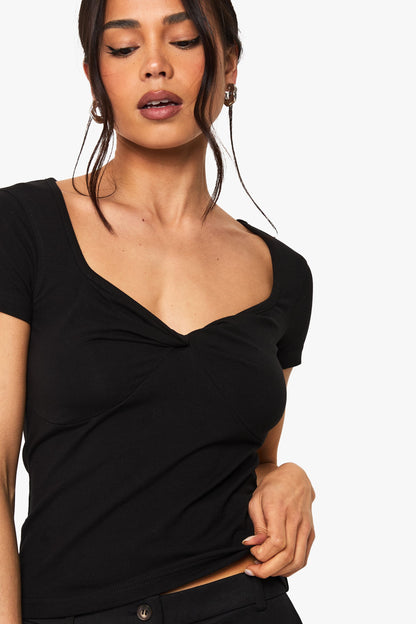 Twist Front Sweetheart Neckline Cap Sleeve Top
