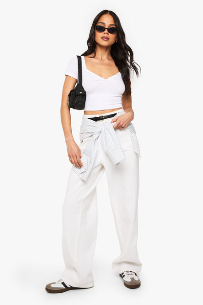 Twist Front Sweetheart Neckline Cap Sleeve Top