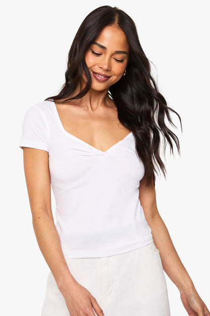 Twist Front Sweetheart Neckline Cap Sleeve Top