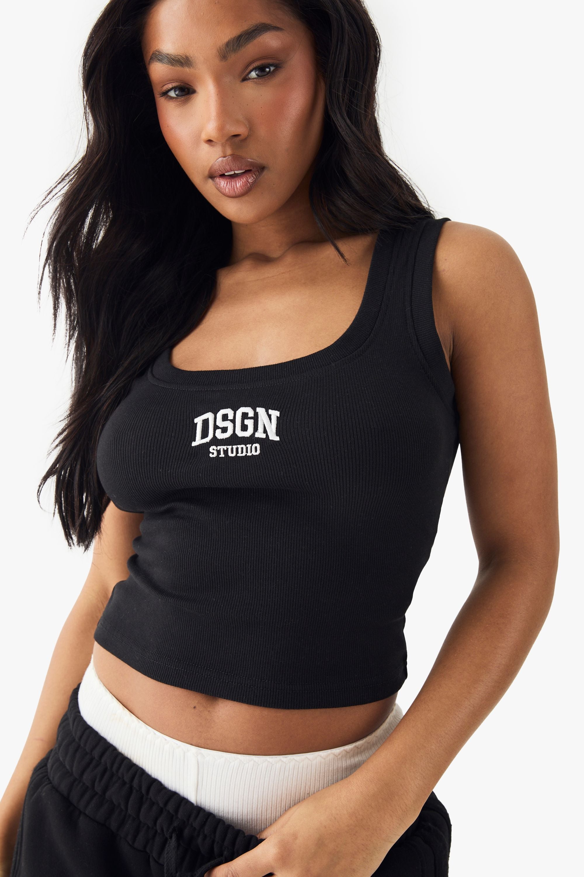 DSGN Studio Collegiate Embroidered Rib Tank Vest Top