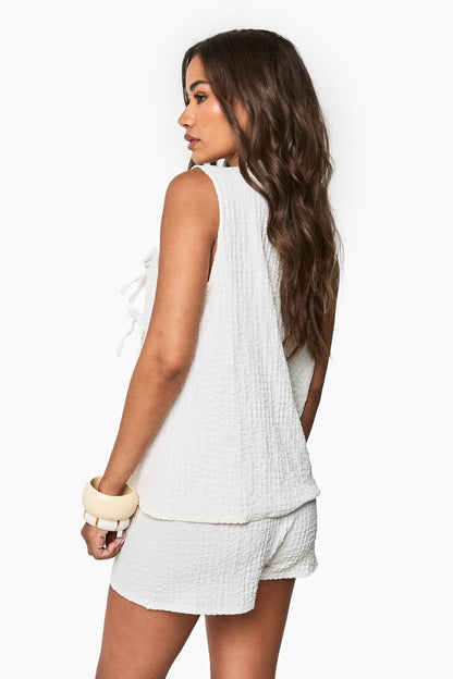 Textured Tie Front Sleeveless Top