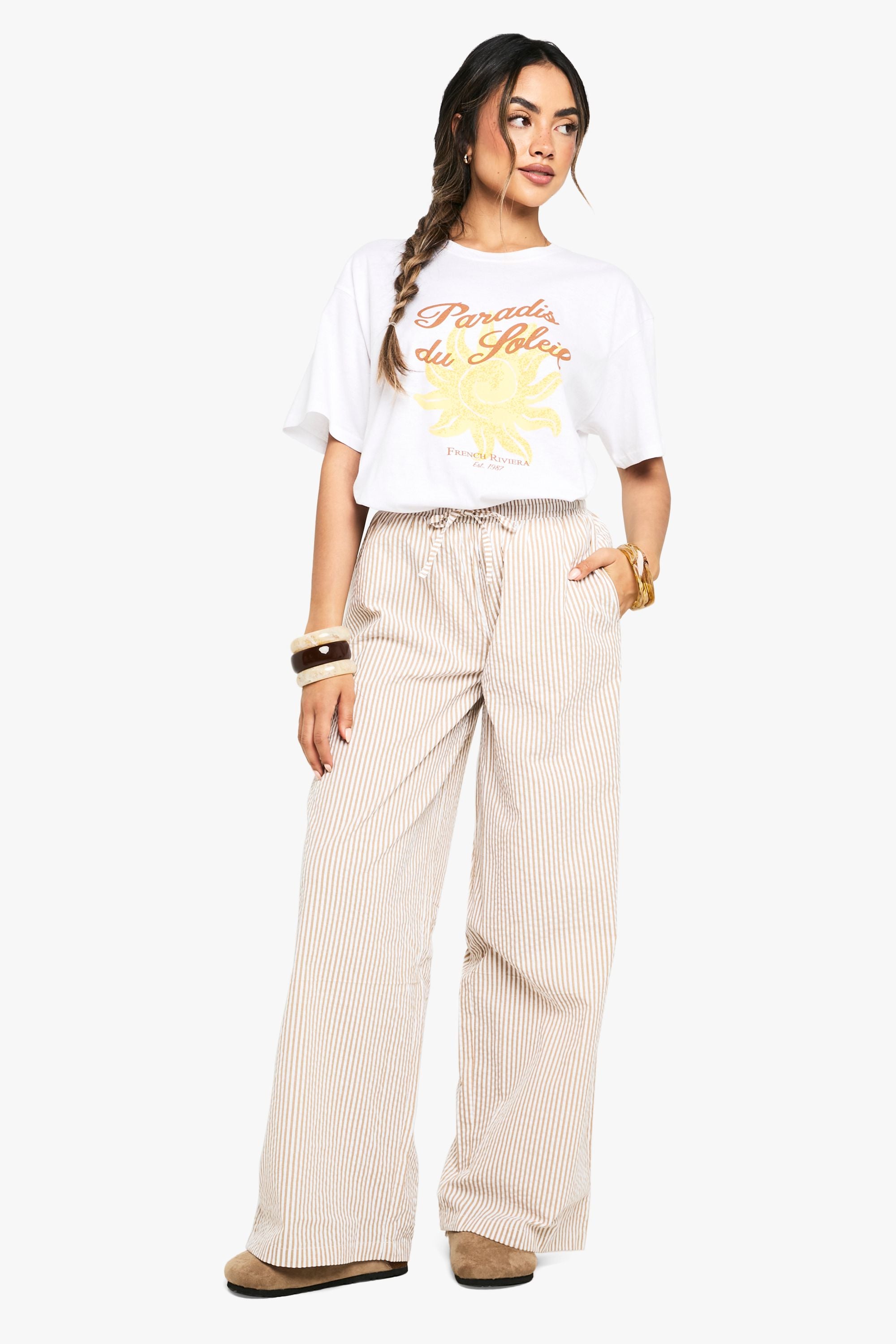 Pinstripe Wide Leg Trousers