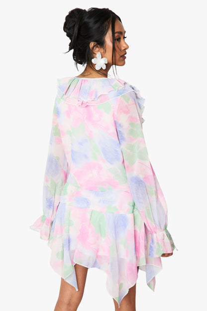 Floral Chiffon Ruffle Blouse