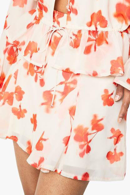 Floral Chiffon Godet Mini Skirt