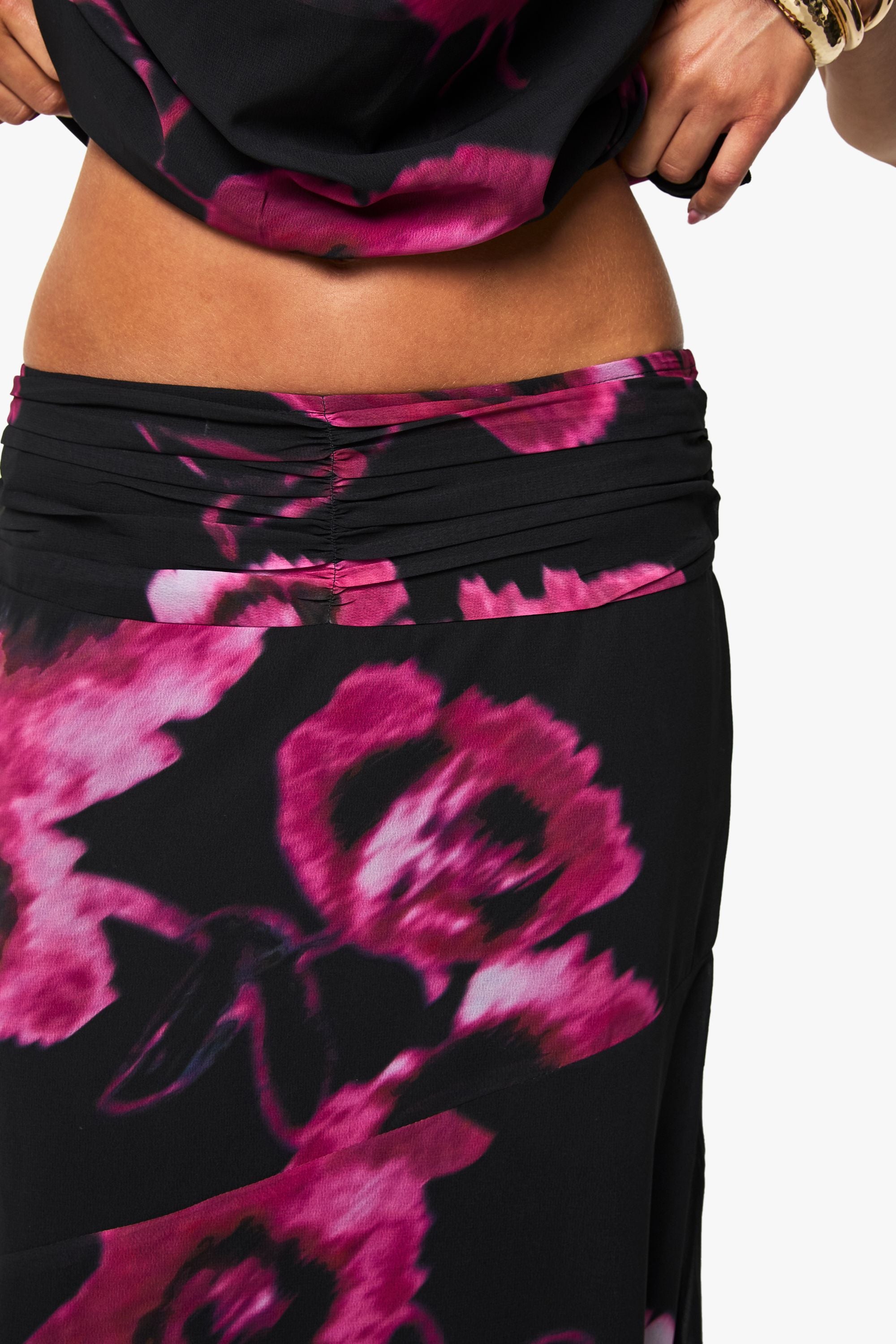 Floral Chiffon Puddle Hem Maxi Skirt