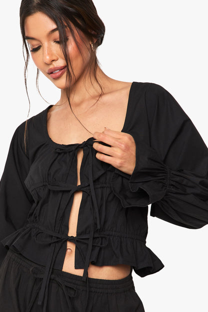 Cotton Poplin Tie Detail Top