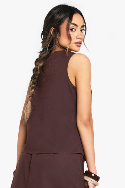 Linen Tie Front Waistcoat