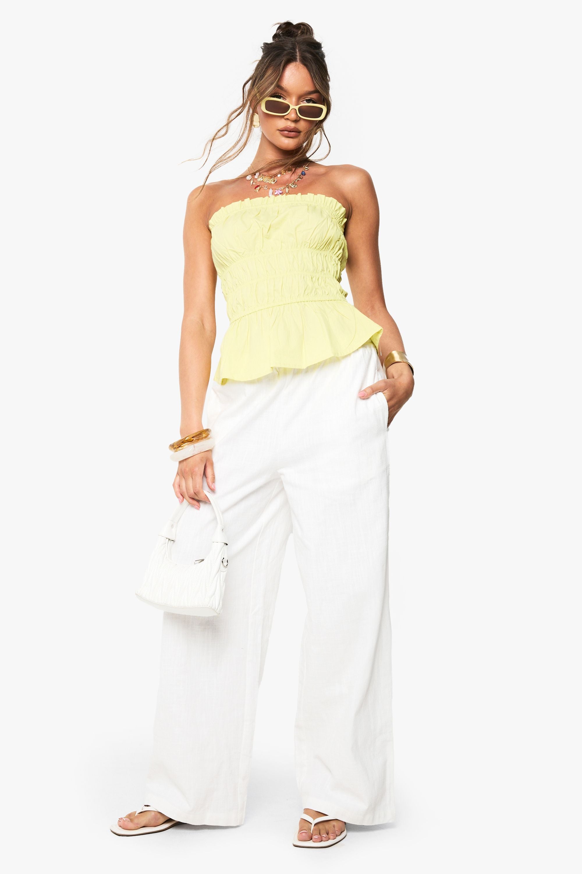 Cotton Poplin Shirred Bandeau