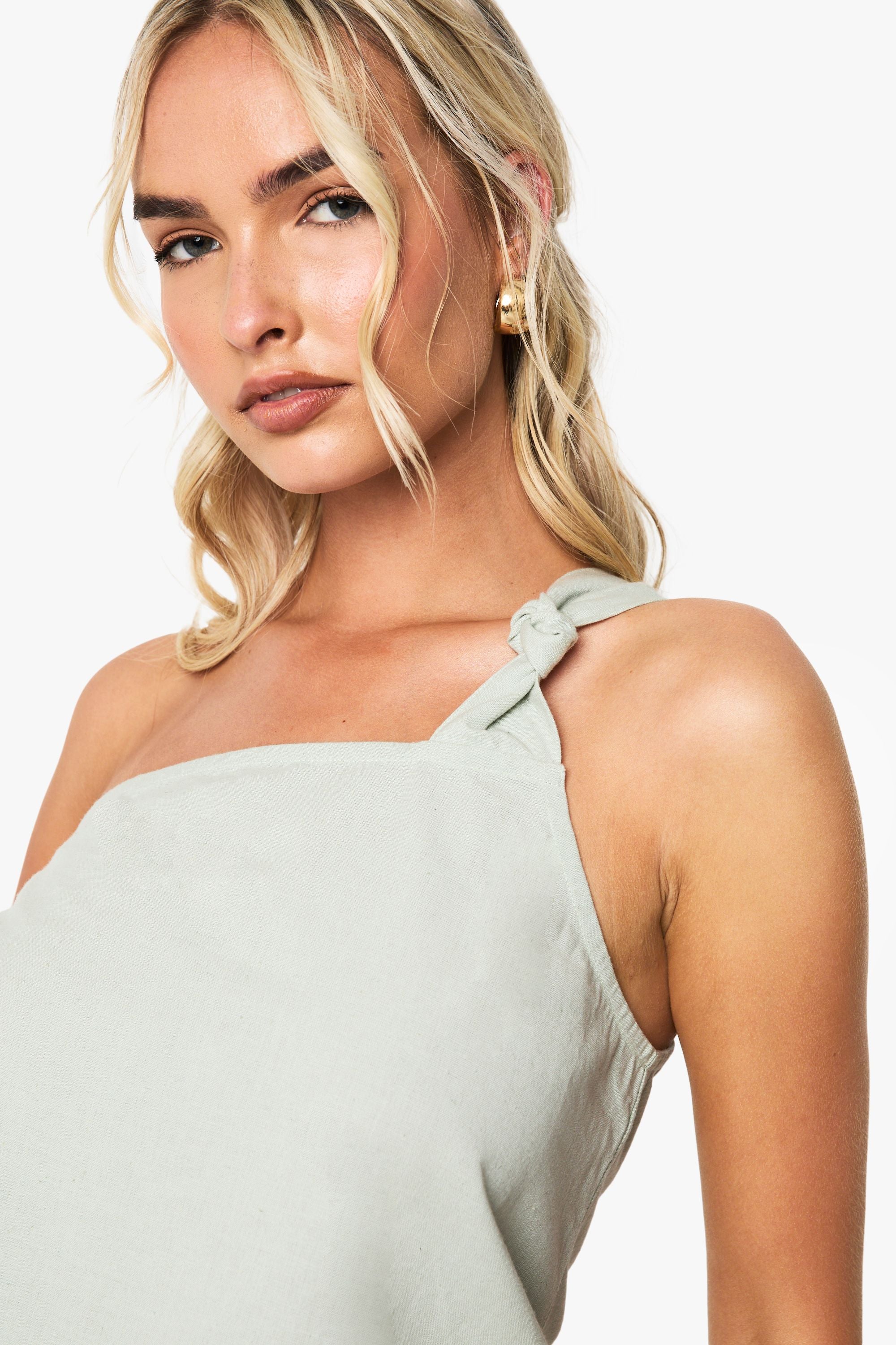 Linen Ruched One Shoulder Cami Top