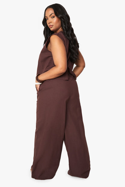 Plus Linen Wide Leg Trousers