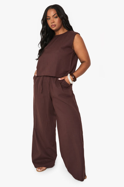 Plus Linen Wide Leg Trousers