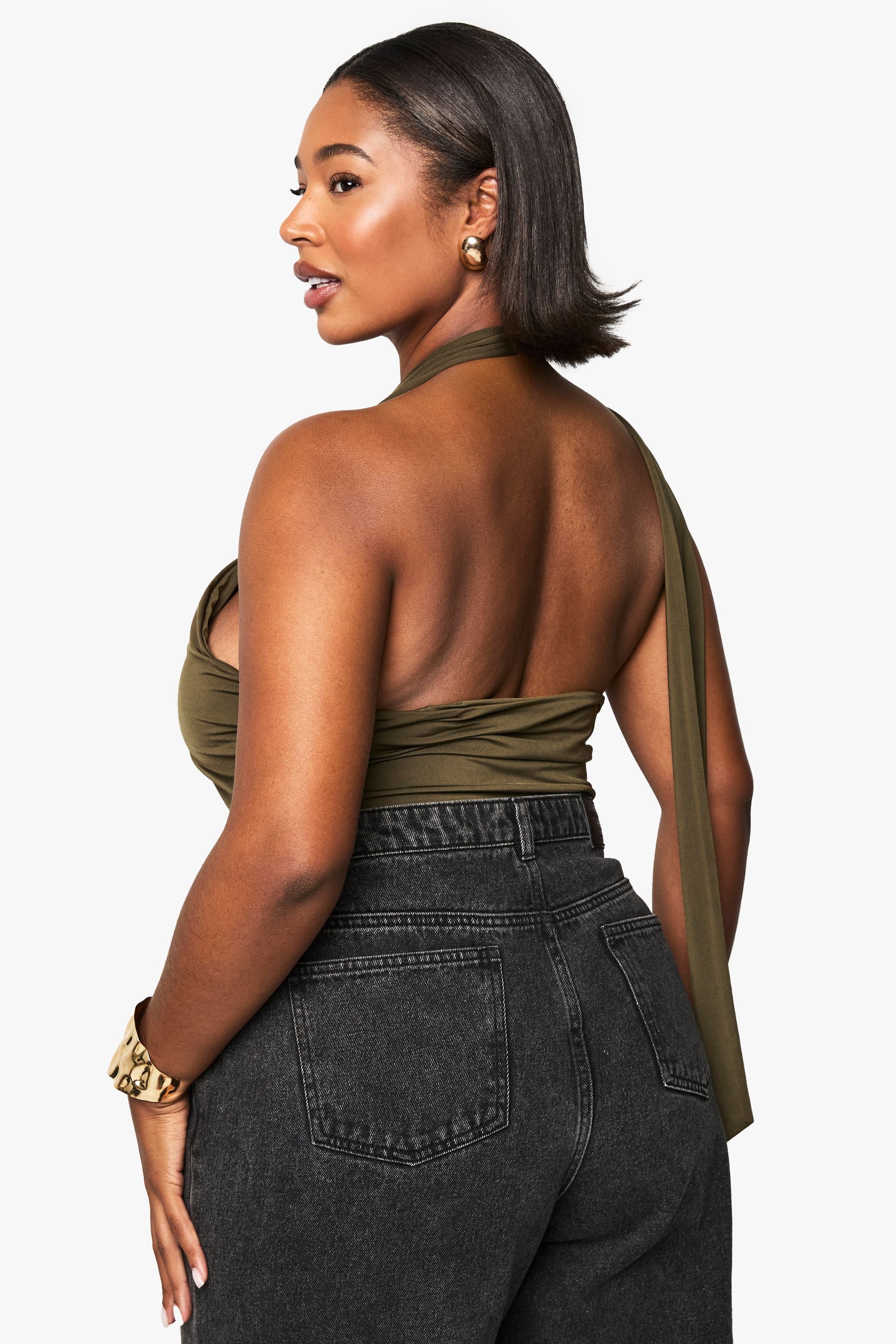 Plus Halter Keyhole Ruched Side Top