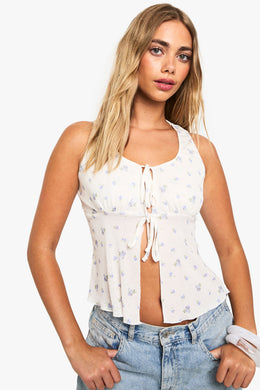 DITSY TEXTURED MESH TIE FRONT MILKMAID TOP